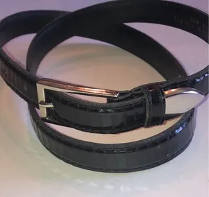 Black Faux Leather Belt with Silver Buckle Medium Large thumbnail 1