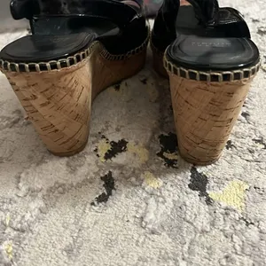 Stuart Weitzman black patent cork wedge size 9 thumbnail 3