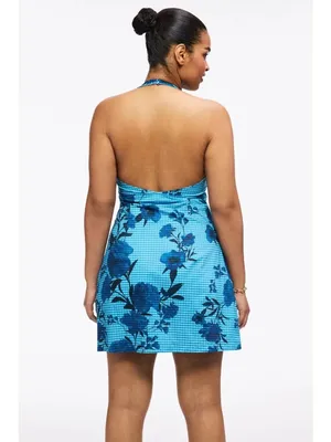 Jewel x Badgley Mischka Halter V-Neck Mini Dress in Blue 6 Womens Floral thumbnail 12