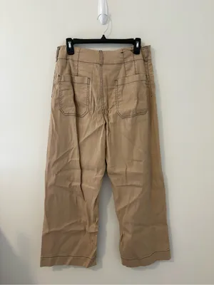 Maeve Colette Cropped Wide-Leg Pant Contrast-Stitch Linen Size 31 thumbnail 3