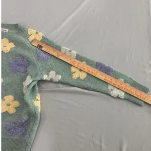 Adora Floral Knit Sweater Sage Green Purple Yellow 3D Flower Pullover L thumbnail 6