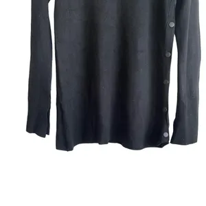 Zara Knit Women Top S Black Round Neck Long Slit Sleeve Side Snap Rocker‎ Goth thumbnail 5