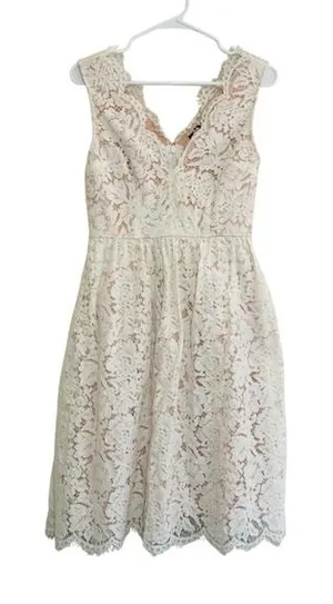 Lulus Love Poem White Lace Mini Dress V-Neck Fit & Flare Pockets‎ Bridal Shower thumbnail 1