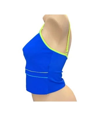 Vintage Surfside Blue Neon Trim Strappy Crop Tankini Top Size Large thumbnail 2