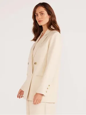 NWT Misa Los Angeles Viva Blazer Cream Stretch Cotton Double Breasted Blazer M thumbnail 2