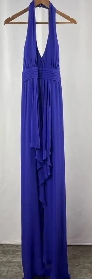 Nicole Miller Silk Halter Neck Maxi Dress Gown in Blue‎ Size 10 thumbnail 1