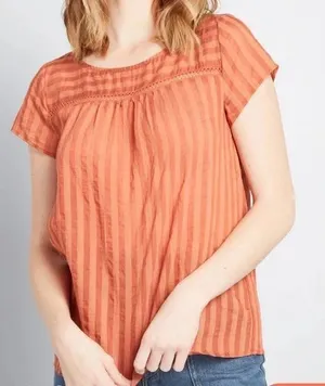 NWT ModCloth Striped Linen Blend Top Size XS Rust Orange Sheer Lightweight Boho‎ thumbnail 1