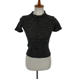 Zara Knit Top Small Gray Black Short Sleeve Stretch Y2K Preppy Chic thumbnail 2