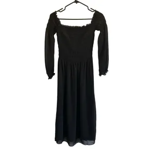 Aritzia Wilfred black stretchy smocked midi dress grunge dark fairy Small thumbnail 2