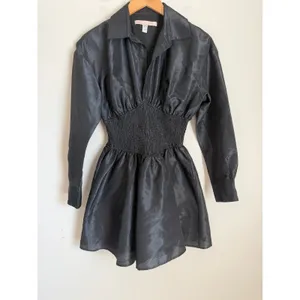 Anthropologie Hutch Tobie Mini Dress Women XS Black Smocked Waist Fit & Flare thumbnail 3