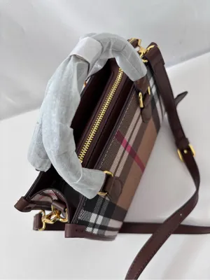 Classic Check Canvas Mini Tote Bag - Pink Stripe Brown Leather Crossbody thumbnail 3