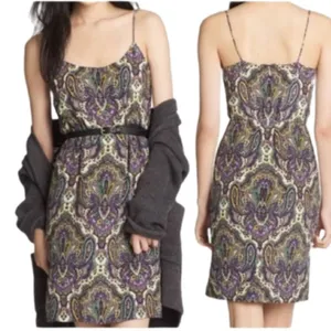 J.Crew 100% silk paisley print slip dress purple multi Coquette Fairy SIZE 2 thumbnail 2