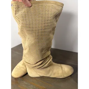 UGG Abilene Suede Perforated Tall Slouch Boots Beige Boho‎ Size 9.5 thumbnail 4