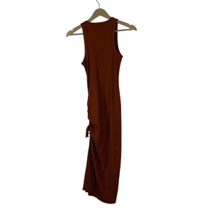 Aerie Ribbed Side Drawstring Bodycon Midi Dress Rust Brown Casual Size XS thumbnail 5