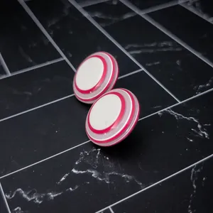 Vintage Stud Earrings Red & Off White Retro Circle 1" thumbnail 4