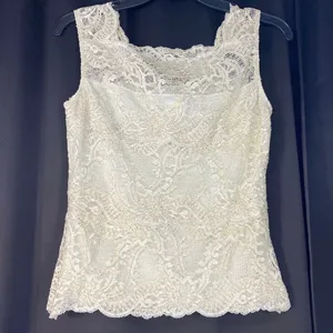 Lillie Rubin Vintage Stretch Lace Sleeveless beige Blouse women sz S thumbnail 3