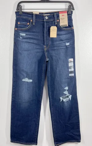 Levi's Ribcage Straight Ankle Super High‎ Rise Jeans Distressed Denim Womens 26 thumbnail 1