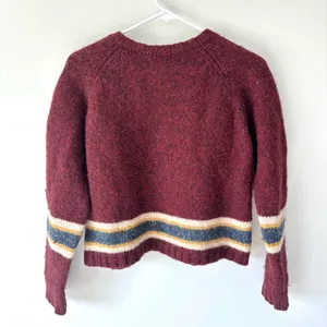 Vintage Abercrombie & Fitch Wool Cropped Sweater Burgundy Red Yellow Stripes thumbnail 6