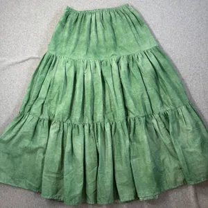 SundayUp Women's Medium Green Tiered Maxi Skirt Elastic Waist Drawstring Beaded thumbnail 8