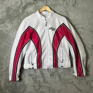 Harley‎ Davidson Y2K Vintage Biker Jacket Pink White Moto Baddie Zip Up Large thumbnail 1