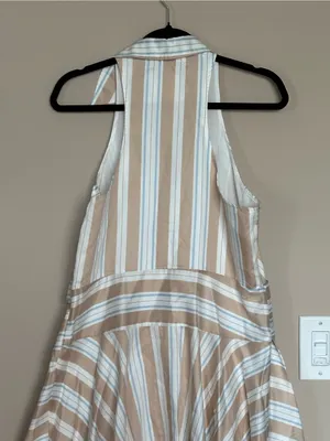 Anthropologie Maeve Asymmetrical Striped Wrap Halter Shirt Dress Size 14 Coastal thumbnail 11