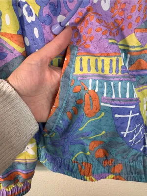 Vintage Blue Pink Pastel 90s Printed Windbreaker Jacket Womens M Casual Colorful thumbnail 3
