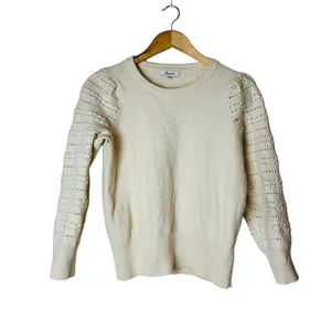 Madewell Womens Bobble Sleeve Sweater Pullover Ivory Cotton Merino Wool Medium thumbnail 2