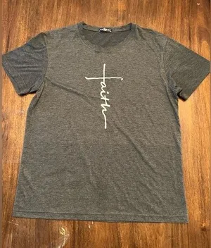 Gray Faith Vertical Cross T-shirt: Size XL thumbnail 1