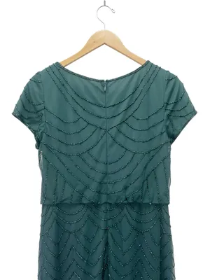 Adrianna Papell Sz 10 Dusty Emerald Green Beaded Blouson Evening Gown Maxi Dress thumbnail 6