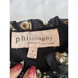 Philosophy Black Floral Chiffon Shift Dress Sz Small Tie Keyhole Flutter Sleeve thumbnail 5