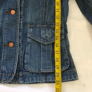 Y2K Vintage Grunge Fitted Navy Blue denim jean military cargo utility harajuku jacket shirt Top Blazer long sleeve button front-S thumbnail 8