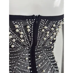 Beaded Pearl Sheer Feather Bust Dress Size Small Stretchy Bodycon Night Out thumbnail 11