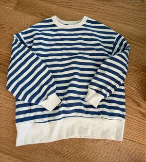 aerie Blue and White Striped Crewneck Sweater thumbnail 1