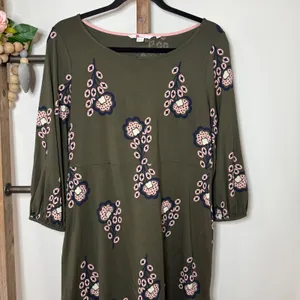 Boden Olive Green Floral Print Three Quarter Sleeve Tunic Dress‎ Size 10P thumbnail 3