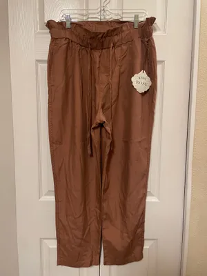 NWT! Knox Rose Women's high-waisted Linen Blend Pants Caramel Brown Size Large thumbnail 2