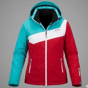 Rossignol Women XL Ski Jacket Red Teal Colorblock Hooded Winter Coat XL Gorpcore thumbnail 1