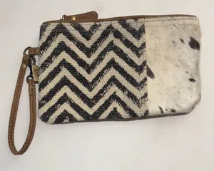 Myra Bag Cats Eye Wristlet W/Cowhide And Chevron Print Canvas And Brown Canvas thumbnail 1
