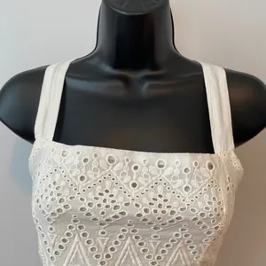 Free People Cotton Boho Coastal Eyelet Smocked Tie Back Crop Top XS Ivory thumbnail 2