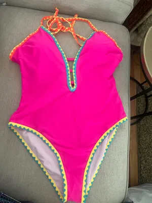 Popvil Women OnePiece Swimsuit Deep V Neck Neon Cute Bathing Suit Back Tie Swim Suits thumbnail 6