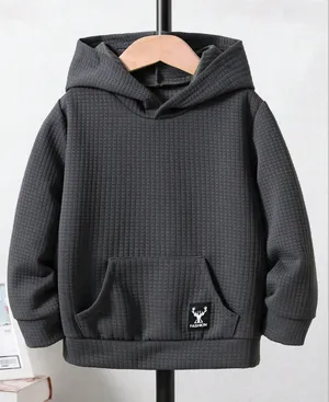SheIn Young Boy Letter Patched Kangaroo Pocket Hoodie thumbnail 1