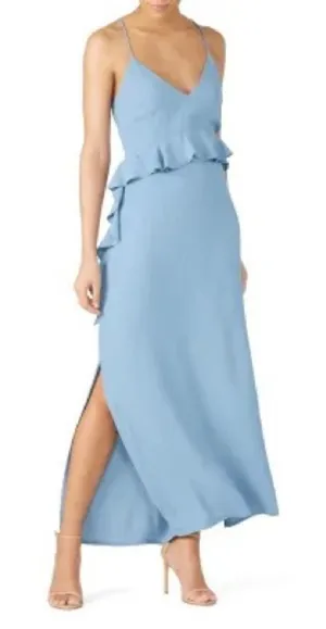 Elliatt rapture ruffle dress blue size small‎ criss cross back midi thumbnail 1
