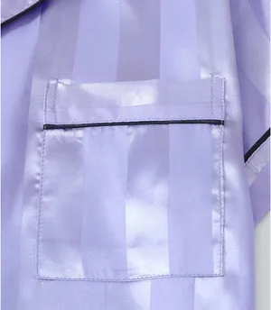 Boutique Women’s 2pcs Satin Striped Pajama Set with Short-sleeve Lapel Top and Bow Shorts thumbnail 4