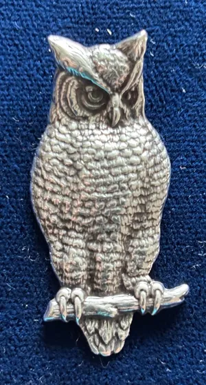 Vintage Sterling Silver Perched Owl Pendant Slide 1.5"x 1" Wisdom Luck thumbnail 1