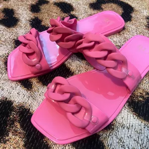 JLO pink jelly slide sandals with chain detail thumbnail 5