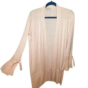 Ann Taylor LOFT Pink Silk Blend Cardigan Small Open Front Bell Sleeve Wrist Tie‎ thumbnail 3