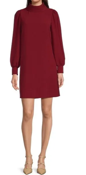 Alex Marie Womens Burgundy Funnel Neck Puff Sleeve Shift Dress 6 thumbnail 1