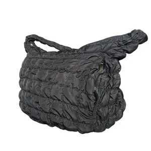 Black Quilted Puffer Shoulder Crossbody Hobo Bag thumbnail 5