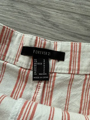 Forever 21 Striped Cotton Blend Women's Shorts in Cream with Red Stripe Size S thumbnail 2