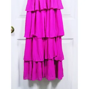 NWT Beaded Jewel 3D Eye Tiered Maxi Dress Size S Fuchsia Pink Party Statement thumbnail 10