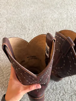 Frye Brown Billy Pull On Leather Studded Tall Cowboy Boot thumbnail 7